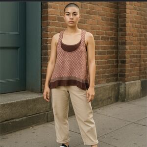Funky People Brown & Pink Mixed Design Tank Top